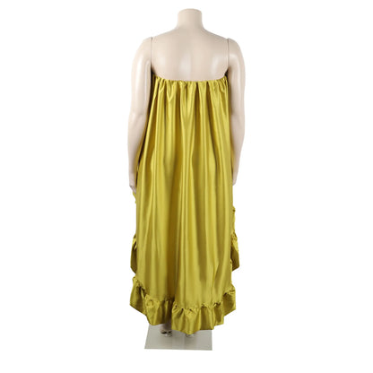 Satin Top Pressed Pleated Sleeveless Off Shoulder Evening Dress.