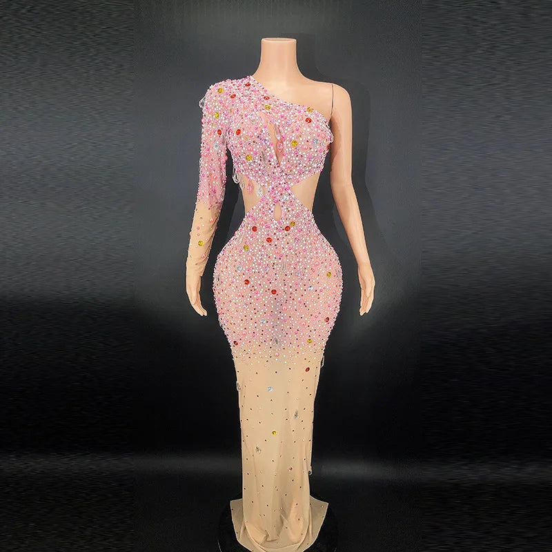 Rhinestones Colourful Mesh Dress.