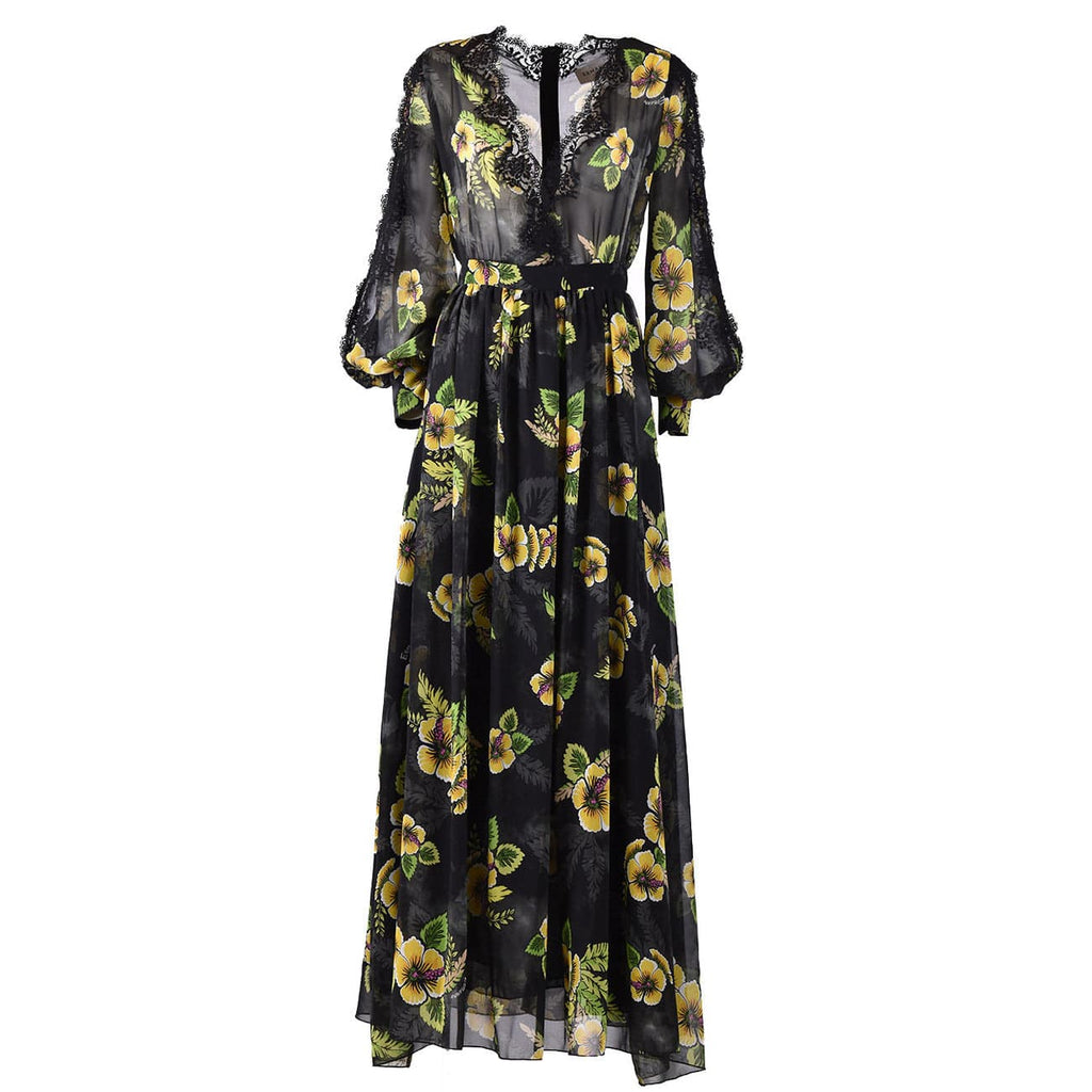 Ermanno Clothing Dresses Black / 40_IT Ermanno Floral Printed Women Dress