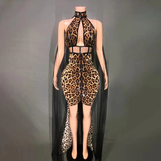 Missheko Clothing Dresses Picture Color / S Leopard Print Tight Fitting Cape Dress.
