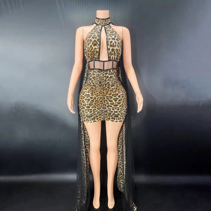 Missheko Clothing Dresses Leopard Print Tight Fitting Cape Dress.
