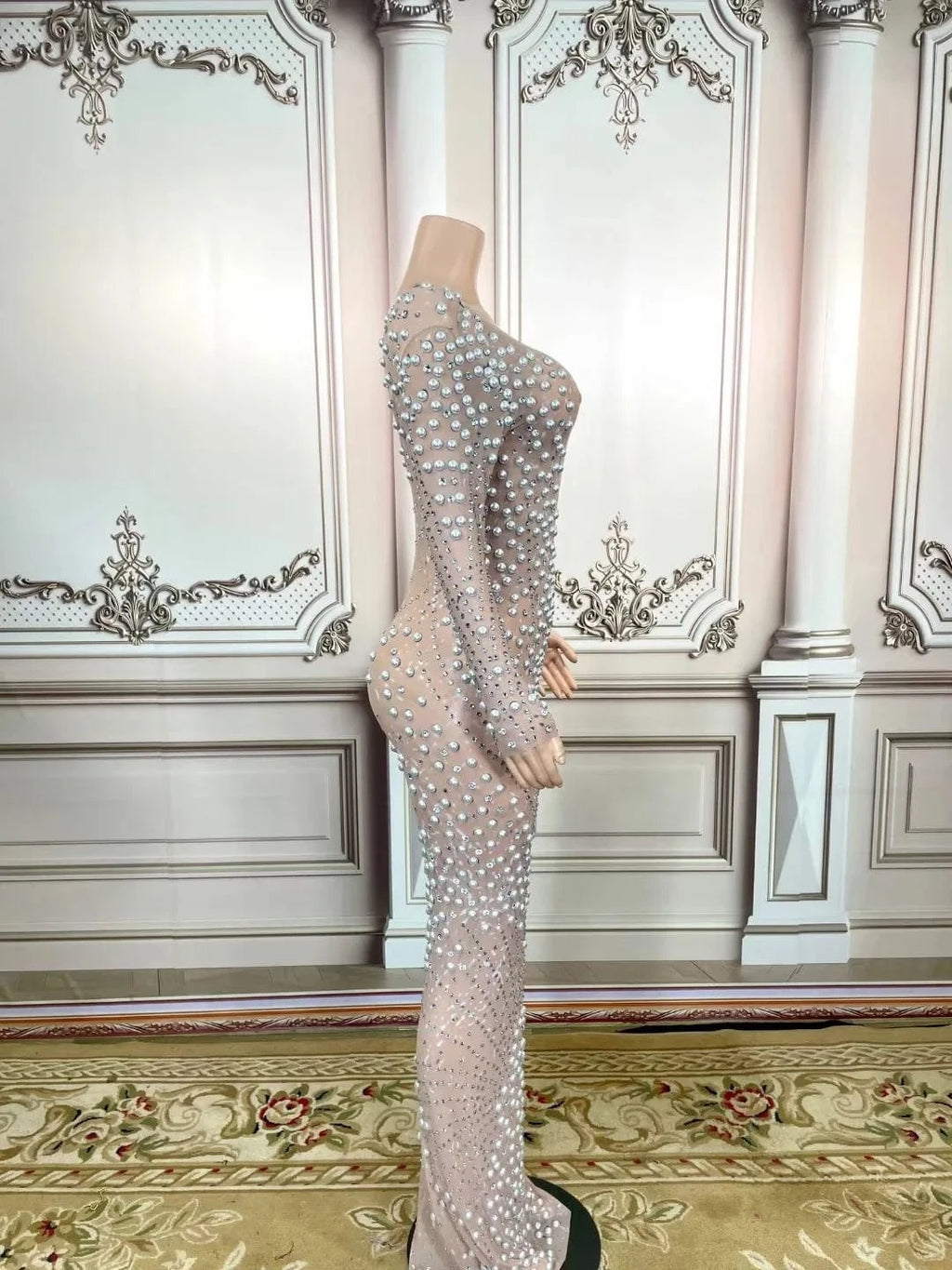Missheko Clothing Dresses Rhinestones Pink Long Dress.