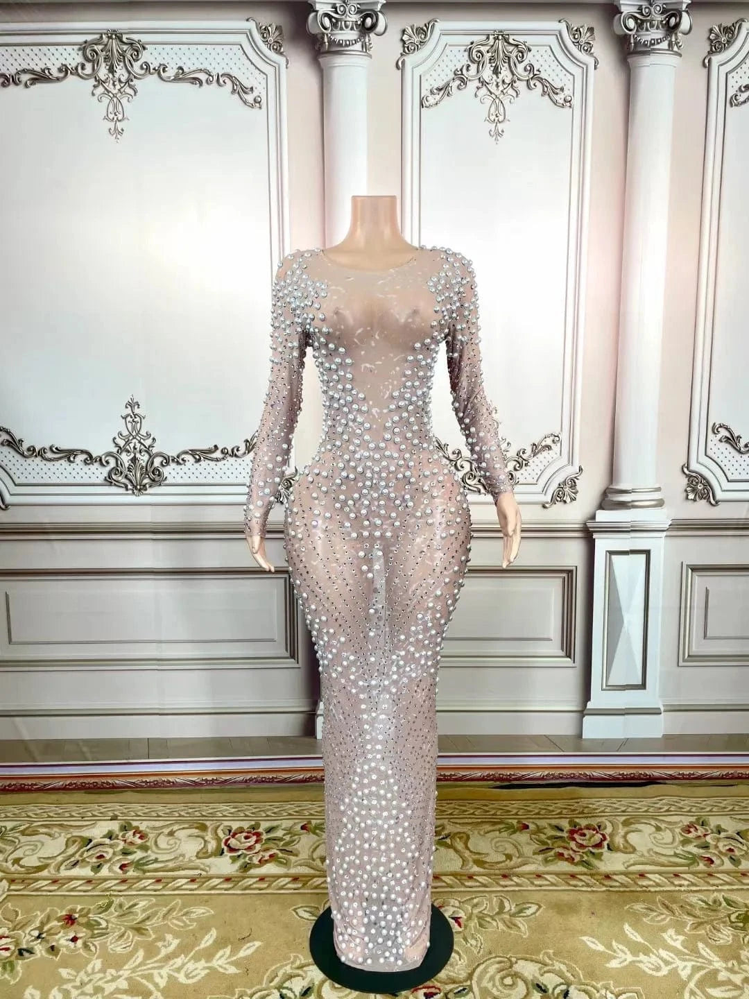 Missheko Clothing Dresses Pink / S Rhinestones Pink Long Dress.