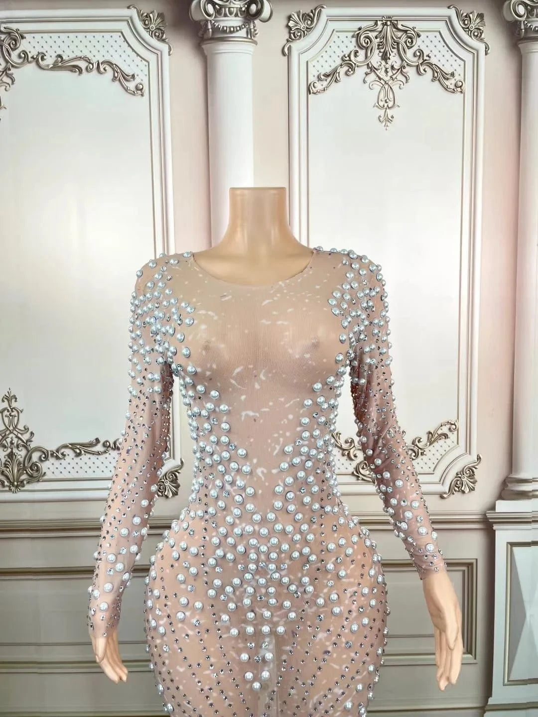 Missheko Clothing Dresses Rhinestones Pink Long Dress.