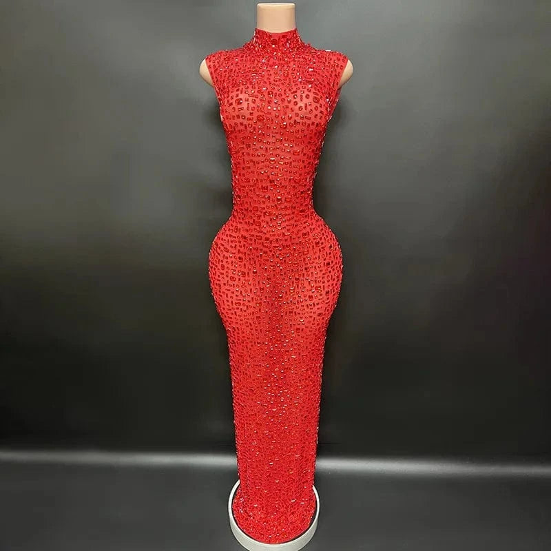 Missheko Red / L Luxury Crystal Diamond Long Dress.