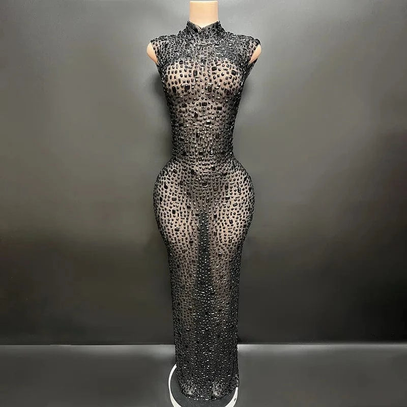Missheko black / S Luxury Crystal Diamond Long Dress.