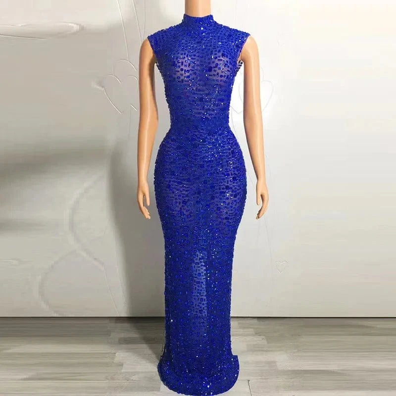Missheko Blue / S Luxury Crystal Diamond Long Dress.