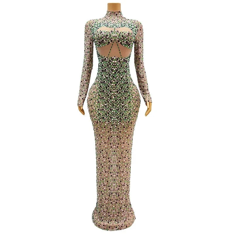 Missheko Rhinestones Mesh See Through Dress.