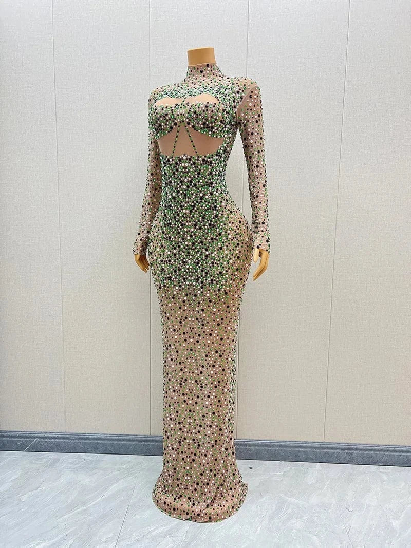 Missheko Rhinestones Mesh See Through Dress.