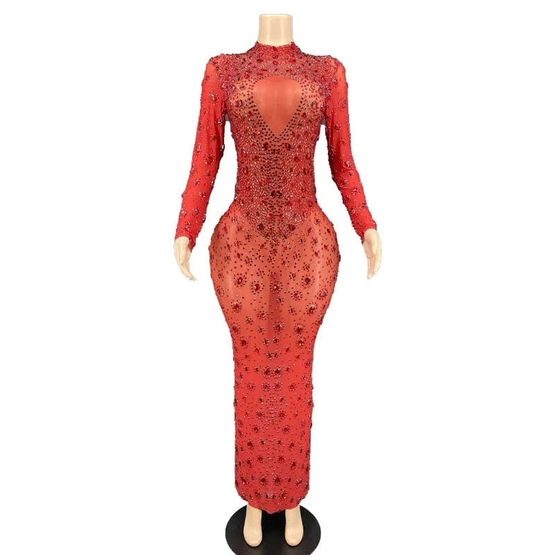 Missheko Picture Color / M Sparkling Silver Transparent Feather Long Dress.